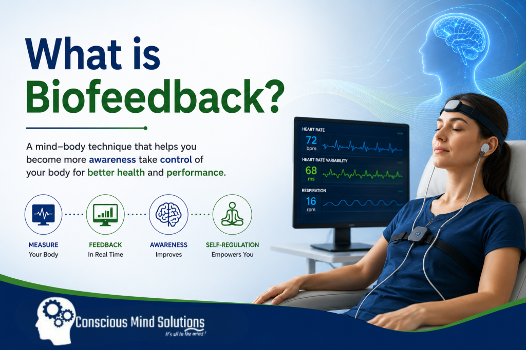 Clinical biofeedback session using professional biofeedback equipment